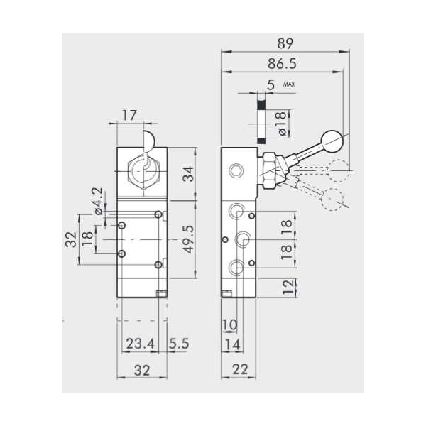 Manual directional valve Series 70 5/3 1/8"
