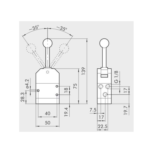 Manual directional valve Series 70 dobbelt 3/2 1/8"