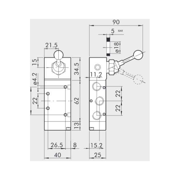 Manual directional valve Series 70 5/2 1/4"