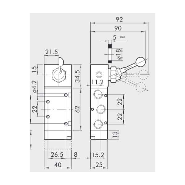 Manual directional valve Series 70 5/3 1/4"