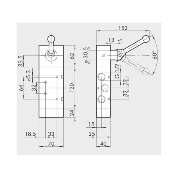 Manual directional valve Series 70 5/2 1/2"