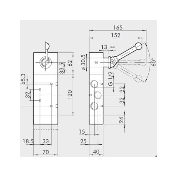 Manual directional valve Series 70 5/3 1/2"