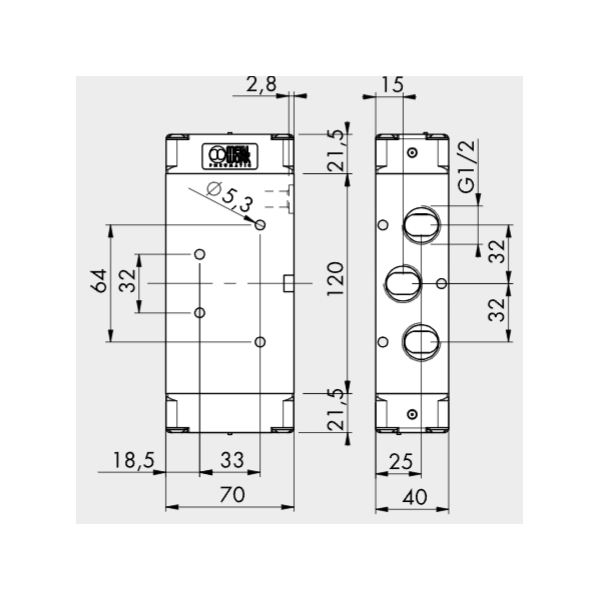 Pneumatically actuated directional valve Series 70 5/2 1/2"