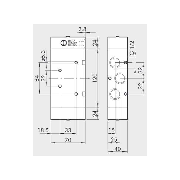 Pneumatically actuated directional valve Series 70 5/2 1/2"