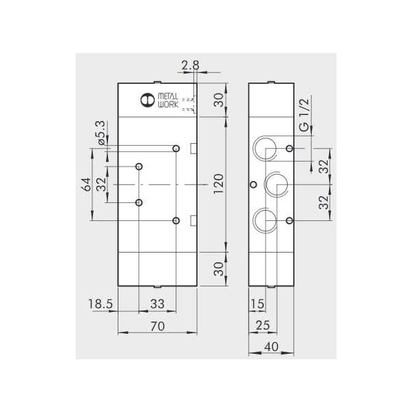 Pneumatically actuated directional valve Series 70 5/3 1/2"