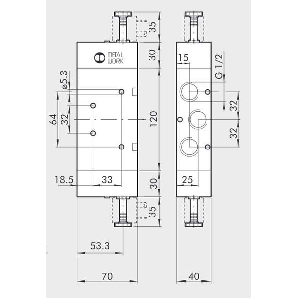 Solenoid valve Series 70 direct acting (SO) 5/2 1/2"