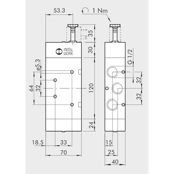 Solenoid valve Series 70 direct acting (SO) 5/2 1/2"