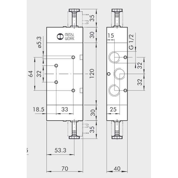 Solenoid valve Series 70 direct acting (SO) 5/3 1/2"