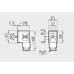 Connector for coil 22 mm DIN 43650 B-IND Standard