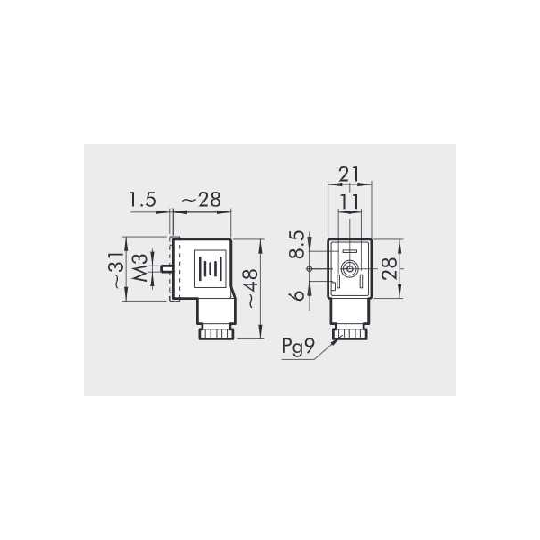 Connector for coil 22 mm DIN 43650 B-IND LED 24 V 24 V