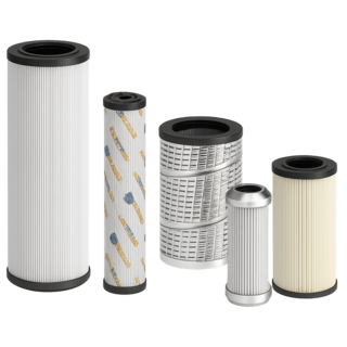 Composite image of MP Filtri filter indicators for hydraulic systems, including visual/mechanical and electrical clogging indicators to monitor filter status and differential pressure.
