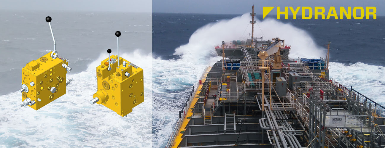 Hydranor vinsjblokker 3D foran skip i storm