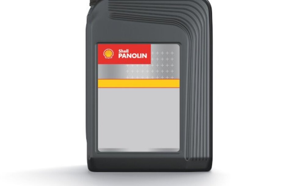 Image of a canister with biodegradable fluid of the Shell Panolin type.