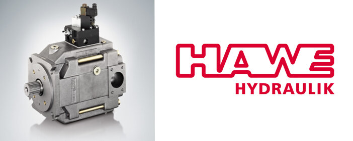 Bilde av Hawe Hydraulik logo og en hydraulikkpumpe V30E