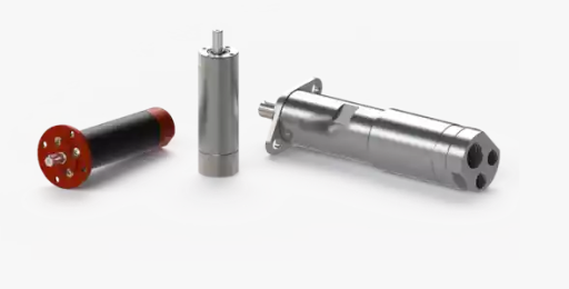 A close-up image of a compact vane motor, highlighting the motor's design and vane mechanism.