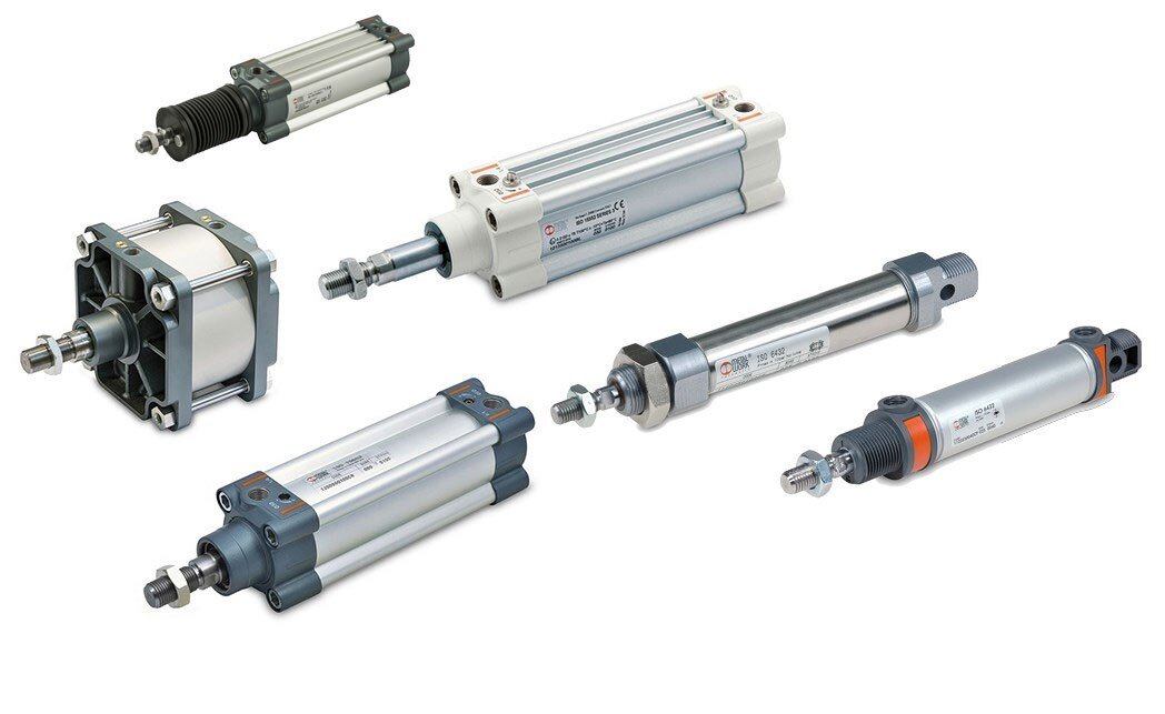 An image of a collection of pneumatic cylinders