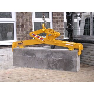 An image of a mechanical lifting clamp from BSV lifting a concrete element. The lifting clamp is in use at a construction site, and the concrete element is securely suspended in the air.