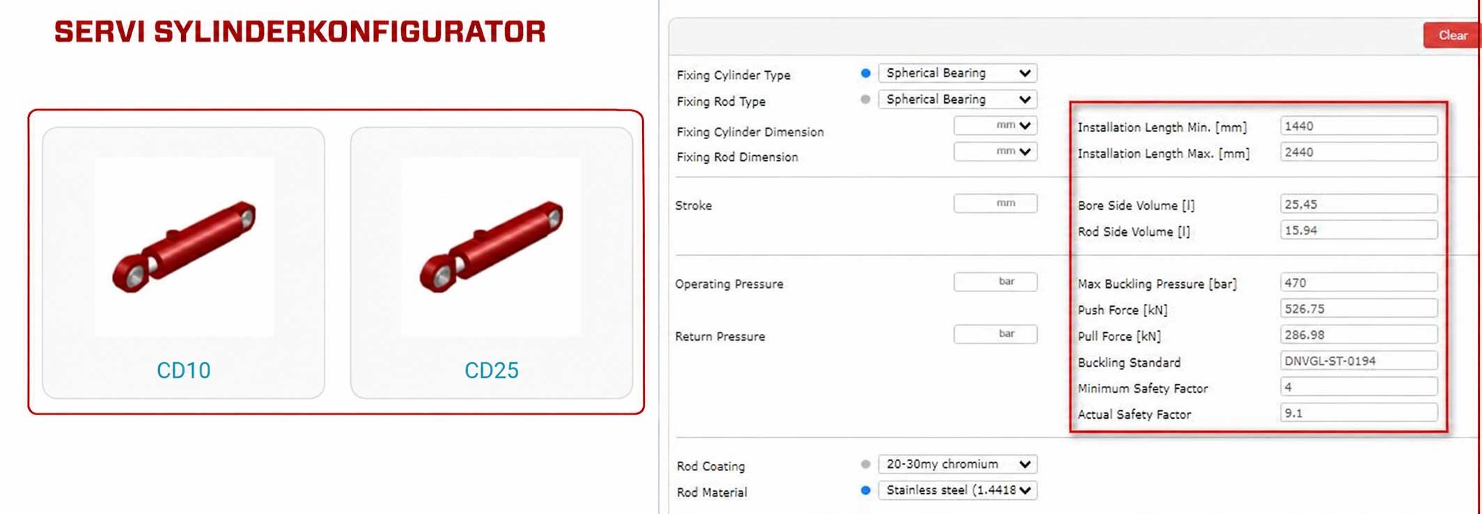 Image from the cylinder configurator where you can customize CD10, CD25, or industrial cylinders