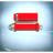 Illustration of the product “Servi Hybrid drive”, a complete red hydraulic cylinder with electrical connection