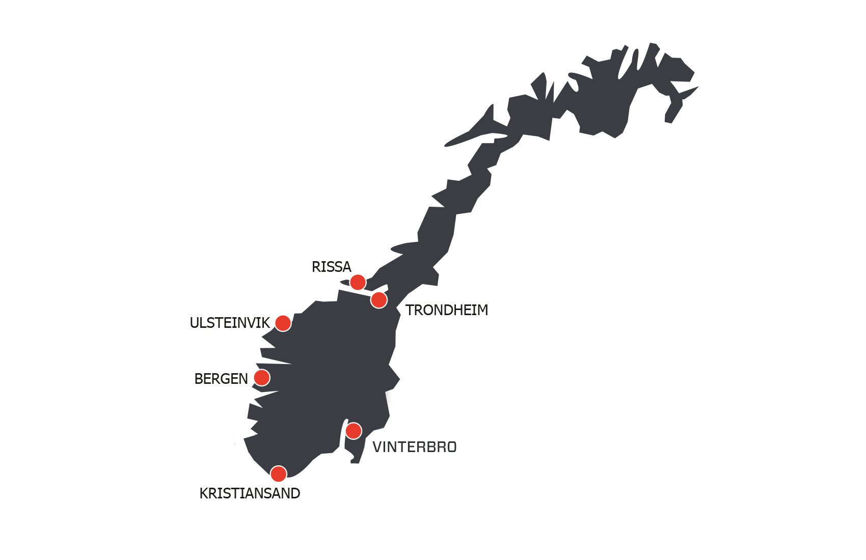 Norgeskart som viser hvor Servi Group har servicekontor